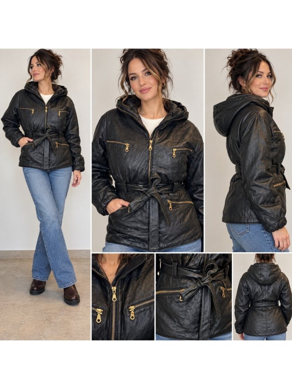 90s Wilson's Leather Babydoll Belted Trenchcoat Sz S Hooded Moto Inspired
